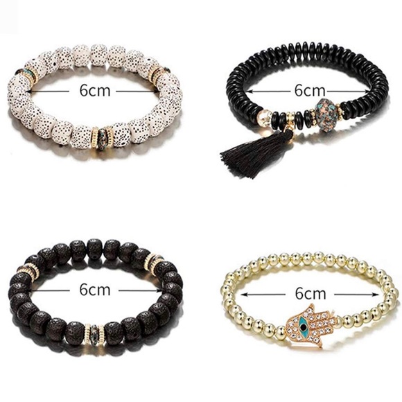 Red Evil Eye Hamsa Stackable Stretch Bracelets - Picture 3 of 7